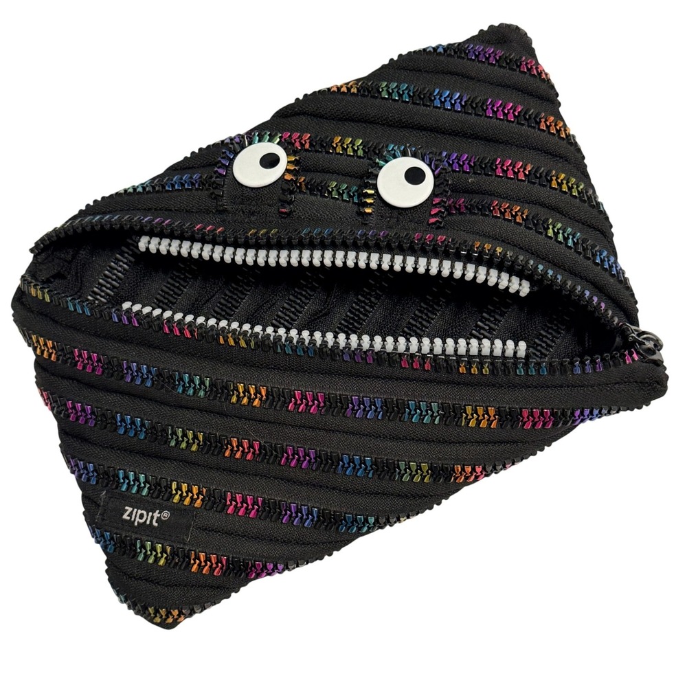 Zipit Unisex Monster Pouch Rainbow Metallic Zipper Eyes OS Black Polyester